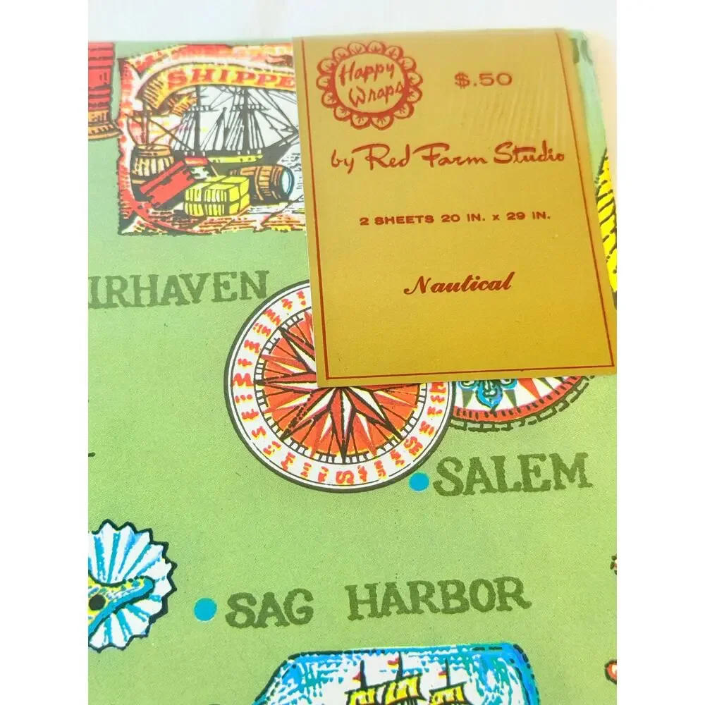 2 Packages Of Vintage Nautical Ships Themed Gift Wrap with 2 Sheets Each
